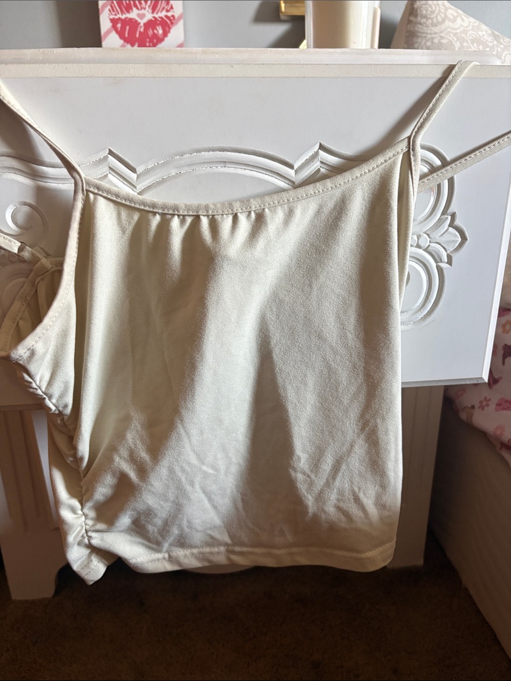 SHEIN Cream One-Shoulder Spaghetti Strap Tank Top